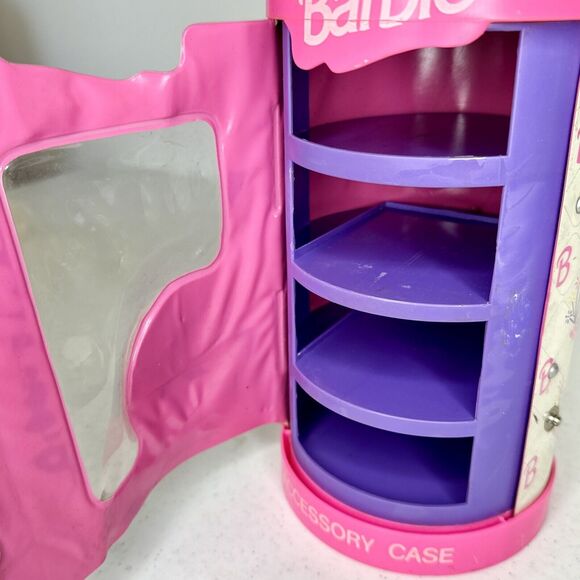 Vtg 1993 Mattel Barbie Doll Accessory Storage Travel Case Cylinder &‎ 3 Hangers - Picture 7 of 12